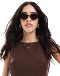 Pieces - Oval Framed Sunglasses With Black Tint Lense - Lyst