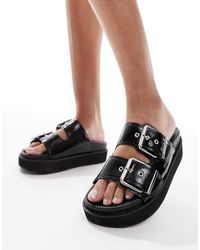 New Look - Pu Double Strap Flatform Sandal - Lyst