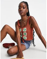 ASOS - Crochet Festival Top With Lace Up Front Detail - Lyst