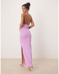 Vila - Vestido Largo Violeta Con Cuello Desbocado Y Espalda Escotada De Tejido Texturizado De -Morado - Lyst
