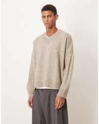ASOS - Pull coupe carrée ultra oversize en maille avec col v - taupe - Lyst