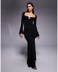 ASOS - Cupped Maxi Dress With Asymmetric Sleeve Seam Detail - Lyst