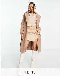 Threadbare - Petite - chai - cappotto elegante color cammello con cintura - Lyst