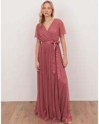 ANAYA - Tulle Faux Wrap Short Sleeve Maxi Dress - Lyst