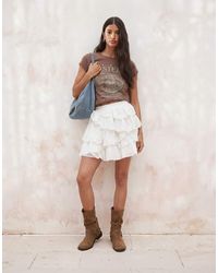 Miss Selfridge - Embroidered Cotton Ruffle Mini Skirt - Lyst