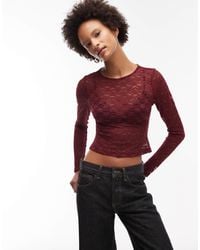 ASOS - Lace Sheer Long Sleeve Cropped Top - Lyst