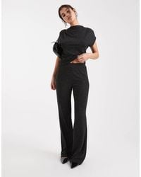 Vero Moda - Pantalones Negros Y Plateados De Pernera Ancha Con Acabado De Purpurina De (Parte De Un Conjunto) - Lyst