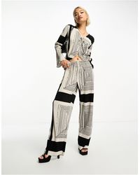 Object - Pantalon large d'ensemble plissé et imprimé - noir et blanc - Lyst
