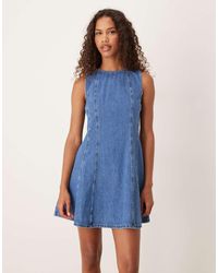 ASOS - Denim Sleveless Slash Neck Mini Dress - Lyst