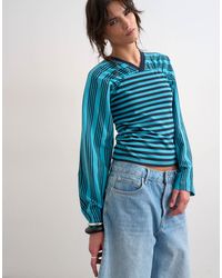 TOPSHOP - Gather Yoke Seam Long Sleeve Top Stripe - Lyst