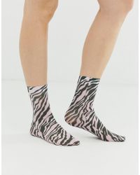 ASOS Zebra Print Ankle Sock In Pink And Black