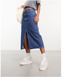 ONLY - Denim Midi Skirt With Front Split - Lyst