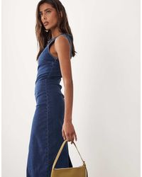 ASOS - Denim Bodycon Slash Neck Midi Dress - Lyst