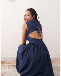 Reclaimed (vintage) - Denim Midi Jurk Met Gestrikte Achterkant - Lyst