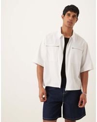 ASOS - Camisa Blanca Extragrande Con Media Manga Y Bolsillo Con Cremallera De - Lyst