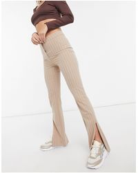 Weekday - Alecia - pantalon droit à fines rayures fendu sur l'avant - beige - Lyst