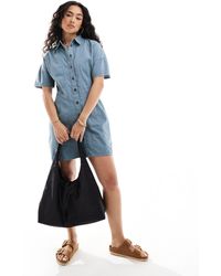 ASOS - Mini Twill Shirt Dress With Seaming Detail - Lyst