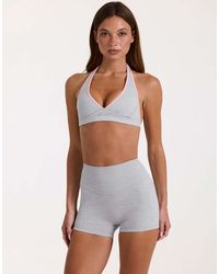 BO+TEE - Soft Active Halter Neck Plunge Contrast Trim Sports Bra - Lyst