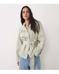 4th & Reckless - Twill Denim Funnel Neck Tie Waist Detail Jacket - Lyst