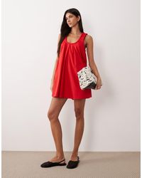 ASOS - Poplin Scoop Ruched Neck Mini Sundress - Lyst