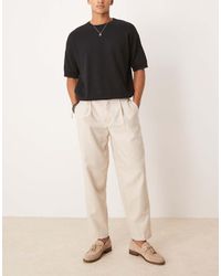 ASOS - Pantalones De Vestir De Corte Tapered Extragrande Con Patrón De Espiga Y Pinzas De Mezcla De Lana De -Neutro - Lyst