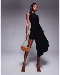 Kaiia - Exclusive Double Layered Slinky Sleeveless Asymmetric Waist Drape Detail Mini Dress - Lyst
