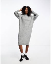 Monki - Gebreide Midi-Jurk Met Lange Mouwen - Lyst