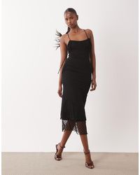 ASOS - Midi Length Dobby Mesh Slip Dress With Ruched Bust And Peek A Boo Hem Detail - Lyst