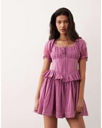 Miss Selfridge - Cheesecloth Lace Detail Milkmaid Dress - Lyst