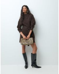 Vero Moda - Long Sleeve Split Neck Knitted Mini Dress With Tie Waist - Lyst