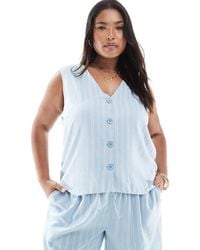 Pieces Plus - Chaleco Azul Claro A Rayas De Corte Sartorial De Pieces Curve (Parte De Un Conjunto) - Lyst