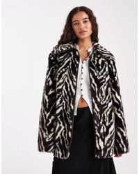 Miss Selfridge - Faux Fur Belted Mid Length Coat - Lyst