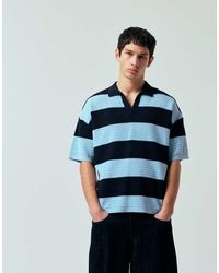 ASOS - Polo A Rayas Azul Marino Y Azules Holgado Con Muesca En El Cuello De Punto De - Lyst