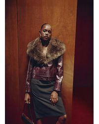 Mango - Faux Leather Short Jacket With Faux Fur Collar - Lyst