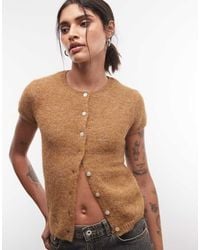 Monki - Short Sleeve Knit Cardigan Top - Lyst