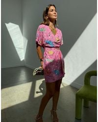 Never Fully Dressed - Short Sleeve Tie Detail Wrap Mini Dress - Lyst