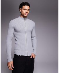 ASOS - Muscle Fit Knitted Rib Zip Through Jacket - Lyst