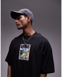 TOPMAN - T-shirt super oversize nera con stampa fotografica di new york - Lyst