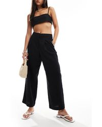 ASOS - Pantalones De Sastre Negros De Pernera Barrel Con Bordes Sin Rematar De Mezcla De Lino De - Lyst