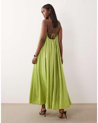 asos design scoop neck trapeze maxi dress with frill ASOS DESIGN Curve scoop neck trapeze maxi dress with frill in olive green