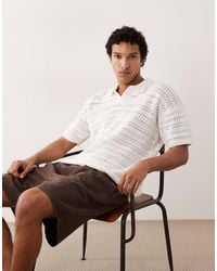 Only & Sons - Drop Shoulder Open Knit Split Neck Polo - Lyst