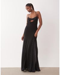 ASOS - Cami Bra Detail Polka Dot Printed Maxi Dress With Godets - Lyst