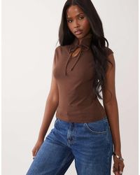 ASOS - Mandarin Collar Tie Neck Cap Sleeve Top - Lyst