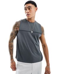 ASOS - Camiseta corta gris carbón holgada sin mangas con detalle - Lyst