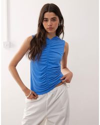 Monki - Semi Sheer Ruched Front Tank With Hood - Lyst