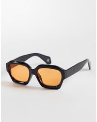 ASOS - Chunky Square Sunglasses With Orange Lens - Lyst