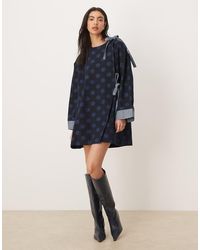 Ghospell - Exclusive Denim Bow Detail Boxy Mini Dress - Lyst