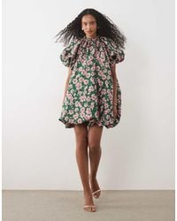 Sister Jane - Colette Jacquard High Neck Puff Sleeve Bubble Hem Mini Dress - Lyst
