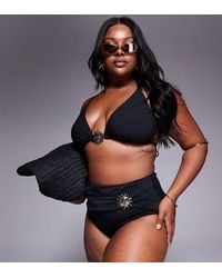 ASOS - Asos Design Curve Celina High Waist Bikini Bottom With Swirl Trim - Lyst