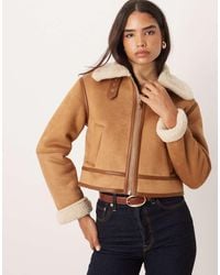 Abercrombie & Fitch - Vegan Suede Shearling Short Coat - Lyst